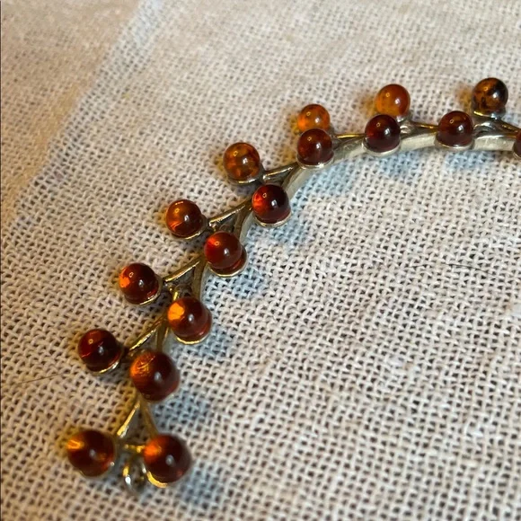 Vintage Old Pawn .925 Sterling Silver and Baltic Amber Organic Floral Bracelet - Picture 3 of 10